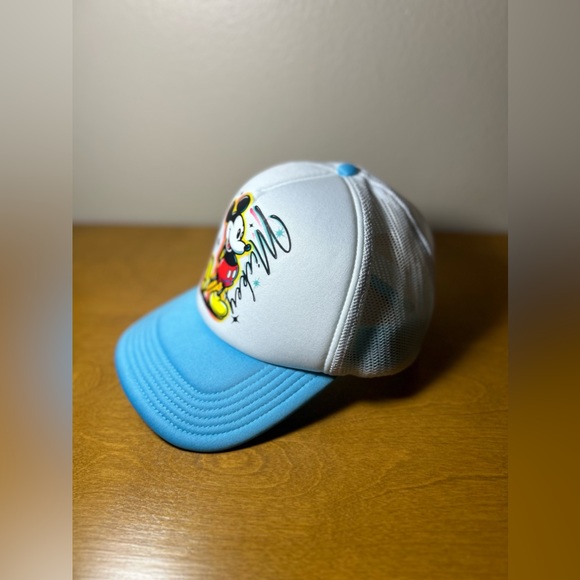 Mickey Mouse Hat Neff Trucker Cap Adult Air Brushed Style Adjustable White NEW - Picture 2 of 13